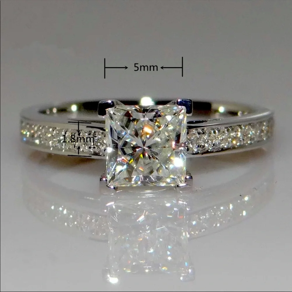 925 Sterling Silver Princess Square Simulator Diamond Ring Wedding Engagement